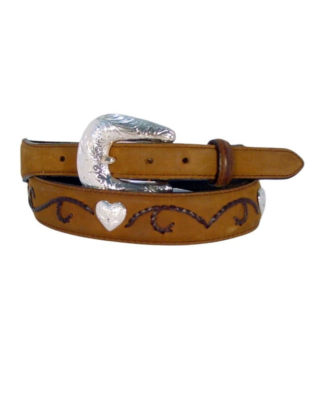 TONY LAMA Silver Hearts Concho Western Belt 7599L Size 34